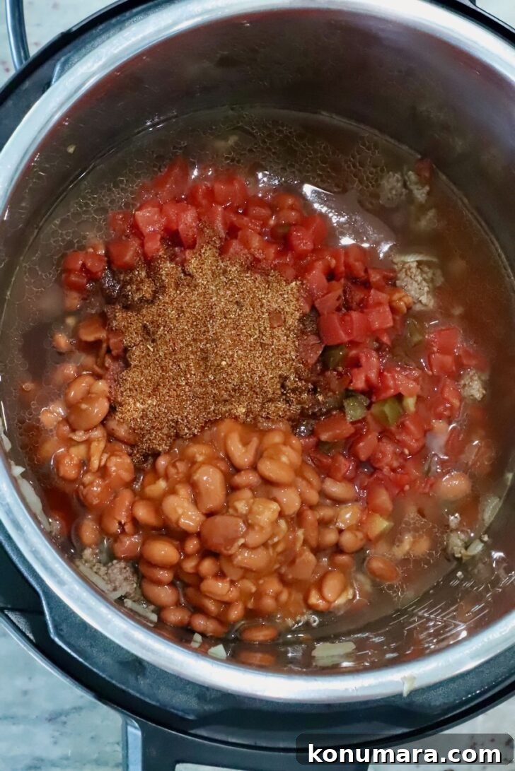 diced tomatoes, beans, and seasoning in an Instant Pot